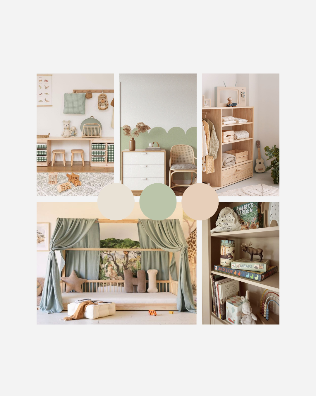 moodboard chambre enfant vert beige